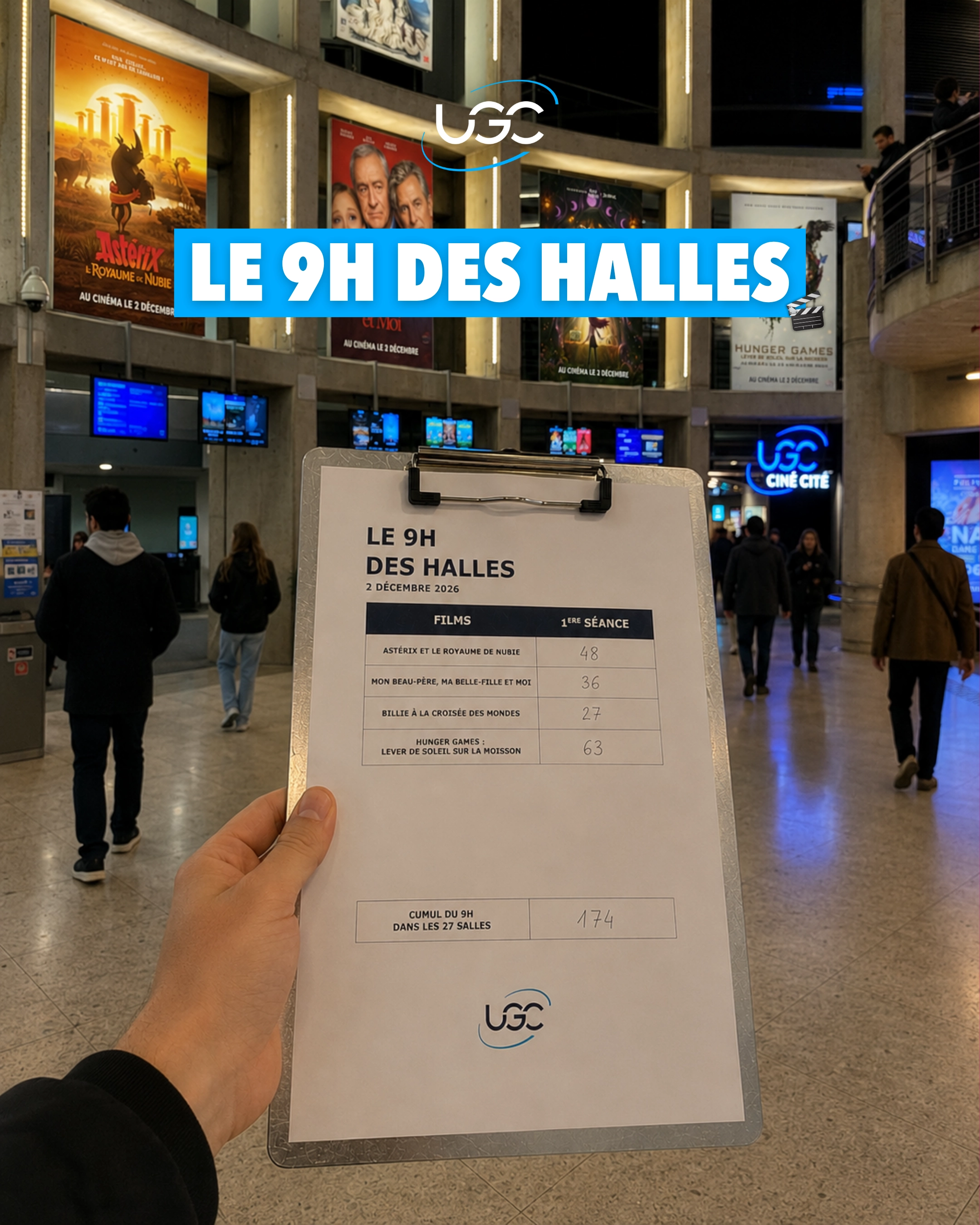 Publication photo Le 9h des Halles, feuille manuscrite tenue dans le cinéma